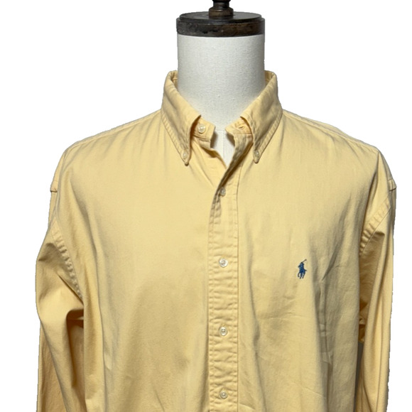 Ralph Lauren Shirt Mens XL Yellow Thicker Fabric Long Sleeve Button Down Preppy - Picture 5 of 9